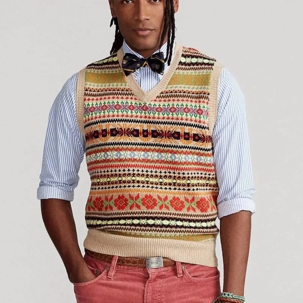 Polo by Ralph Lauren Aztec Multicolor Striped Men's Sweater Vest XXL